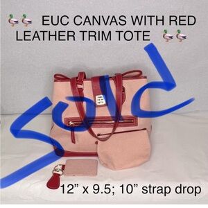 Dooney Bourke Tote Bag Red Canvas Leather Satchel Purse Large Shoulder Bag Set